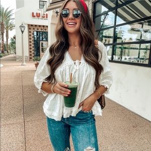 White blouse with puff sleeves